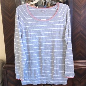 Gap NWT XXL Grey/White Stripe Sweater w Coral Trim